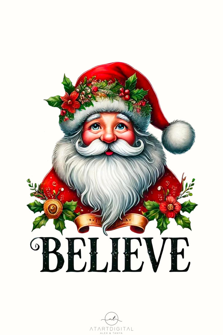 Retro Christmas Santa PNG, Believe Digital Download, Santa Face Sublimation Design, Vintage Christmas, Merry Christmas Digital Print