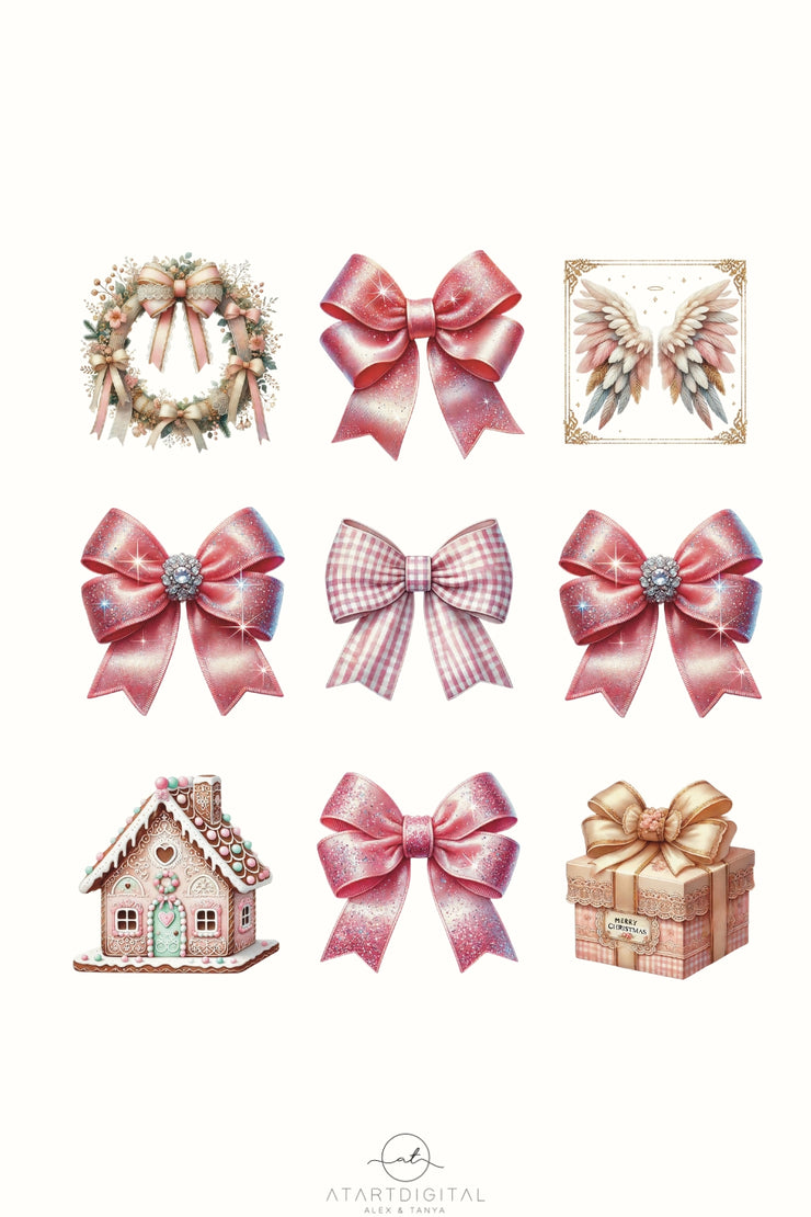 Coquette Christmas Bow PNG | Pink and Preppy Christmas Design for T-Shirts, Custom Sublimation & Transparent PNG