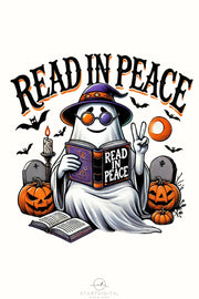 Read in Peace Ghost PNG, Sublimation for Halloween Shirts, Book Lover Designs & DTF Digital Downloads, Ghost Reading Books, Transparent PNG