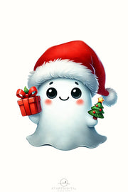 Trendy Christmas Ghost PNG | Cute Retro Ghost with Christmas Tree and Gifts for Sublimation & Holiday Hoodies