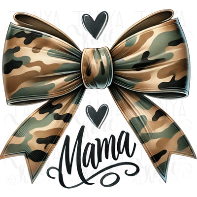 Mama Camo PNG, Sublimation Design with Old School Camo Coquette Bow for T-Shirts & Digital Downloads, Military Bow, Transparent Downloads