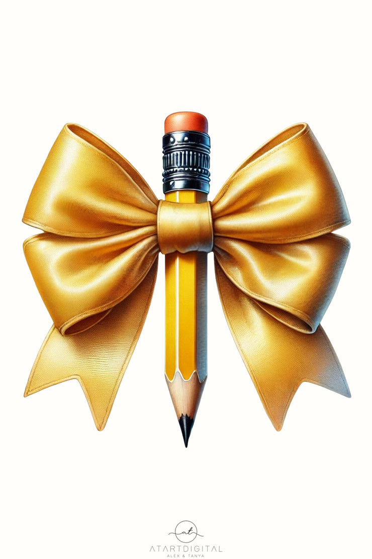 Teacher Pencil PNG, Coquette Pencil with Bow, Trendy Teacher Design, School Vibes, Kids School PNG, Aesthetic for Coquette Teacher Shirts