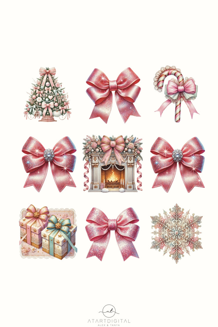 Pink Christmas Coquette Bow PNG | Preppy Holiday Design for Custom Christmas T-Shirts & Transparent Digital Art