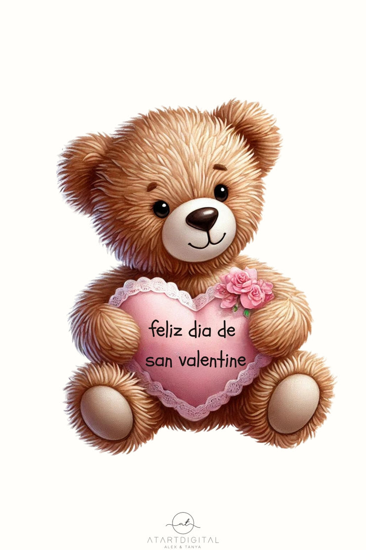 Feliz Día de San Valentín PNG | Retro Spanish Valentine’s Day Sublimation with Cute Baby Bear for T-Shirts