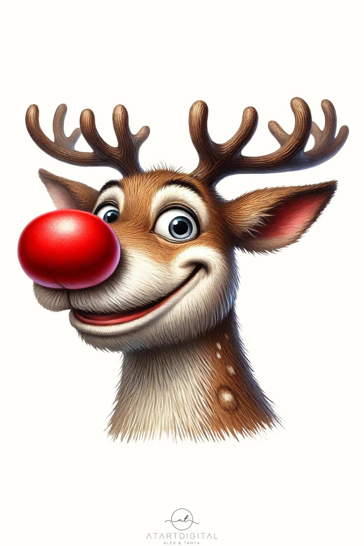 Funny Reindeer Christmas PNG | Cute Deer Sublimation Design for Digital Prints, Card Making & T-Shirts, Christmas Deer PNG, Reindeer Face