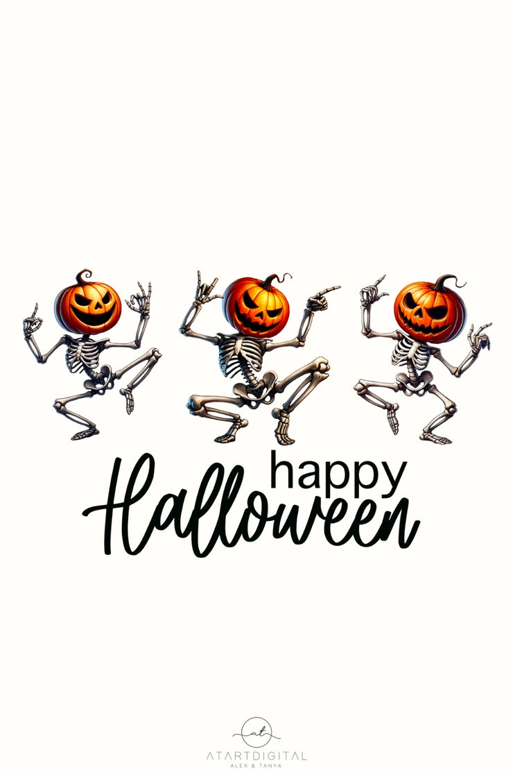 Dancing Skeletons & Pumpkin Head, Funny Halloween Designs for Kids, Moms, and Dads, Sublimation PNG, Happy Halloween Digital Download