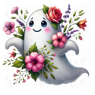 Spring Ghost with Flowers PNG, Girl Ghost for Easter Sublimation, Pastel Digital Downloads, Boujee Ghost, Floral Easter Design, Spring Art