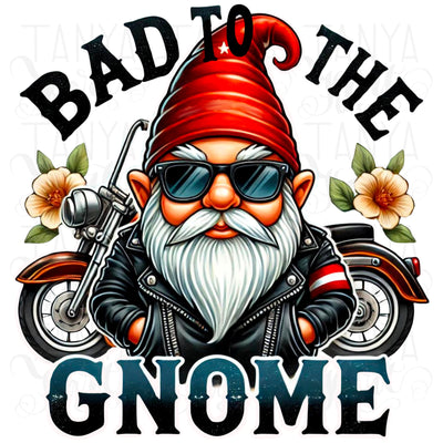 Bad to the Gnome Sublimation Design, Watercolor Biker Gnome PNG, Motorcycle Graphics for T-Shirt Images & Digital Download Printable Artwork