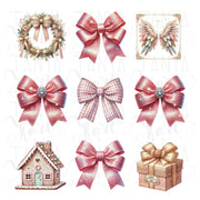 Coquette Christmas Bow PNG | Pink and Preppy Christmas Design for T-Shirts, Custom Sublimation & Transparent PNG