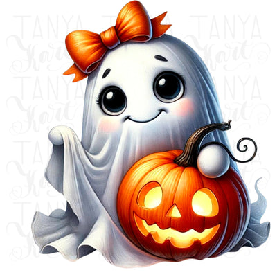 Vintage Halloween Ghost with Pumpkin Sublimation Design, Spooky Season Digital Fall PNG, Cute Ghost & Pumpkin, Coquette Bow Autumn Shirt