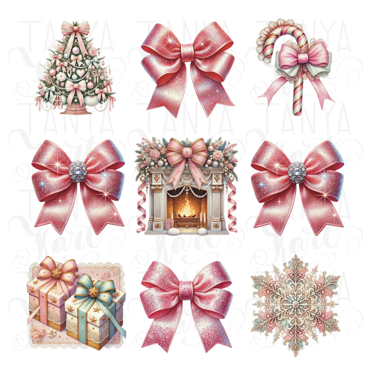 Pink Christmas Coquette Bow PNG | Preppy Holiday Design for Custom Christmas T-Shirts & Transparent Digital Art