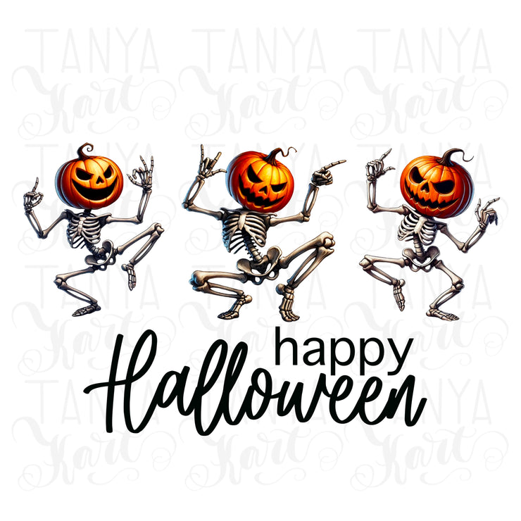 Dancing Skeletons & Pumpkin Head, Funny Halloween Designs for Kids, Moms, and Dads, Sublimation PNG, Happy Halloween Digital Download