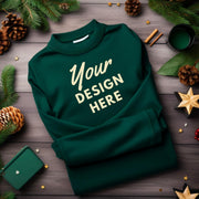 Folded Gildan 18000 Mockup for Christmas Sweatshirt Designs, Green Christmas Sweatshirt Mockup Bundle