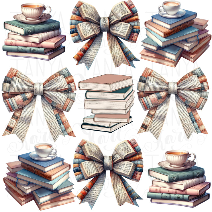 Books and Bows PNG, Coquette Bookish Aesthetic for Bookworm, Booktrovert Stickers, Digital Downloads, Preppy Bookish Design