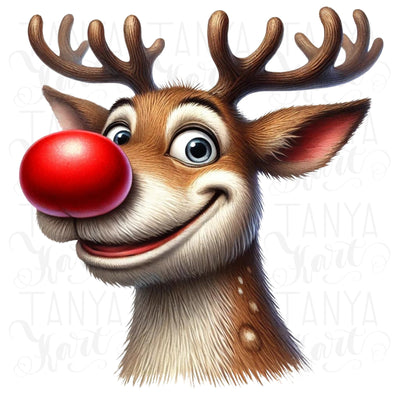 Funny Reindeer Christmas PNG | Cute Deer Sublimation Design for Digital Prints, Card Making & T-Shirts, Christmas Deer PNG, Reindeer Face