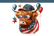 Patriotic Highland Cow Sublimation Design | Independence Day