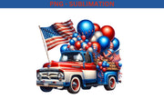 Red White and Blue Patriotic Truck PNG, Independence Day Shirt Design