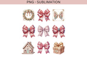 Coquette Christmas Bow PNG | Pink and Preppy Christmas Design for T-Shirts, Custom Sublimation & Transparent PNG