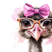 Funny Ostrich PNG with Pink Bow & Glasses