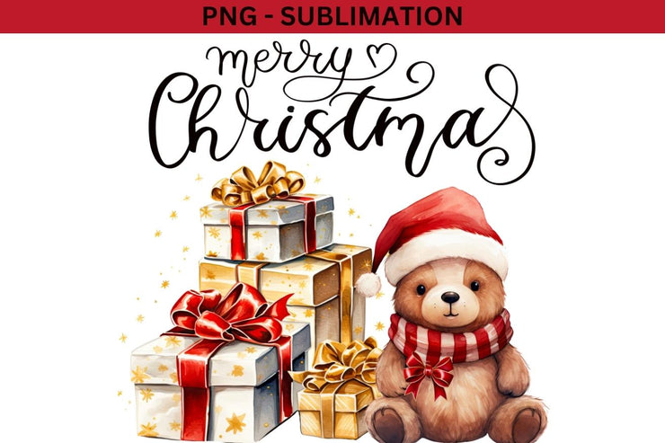 Christmas Scene Bear with Gifts Sublimation PNG Designs