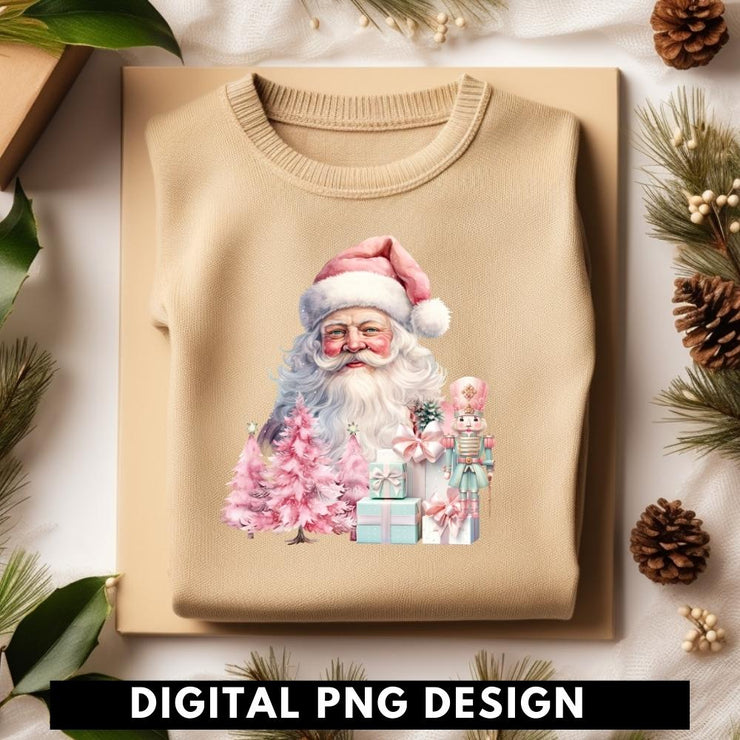 Santa Claus Smiley Face Png, Pastel Christmas Scene, Pink Christmas Tree