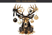 Black Christmas Deer Sublimation Image