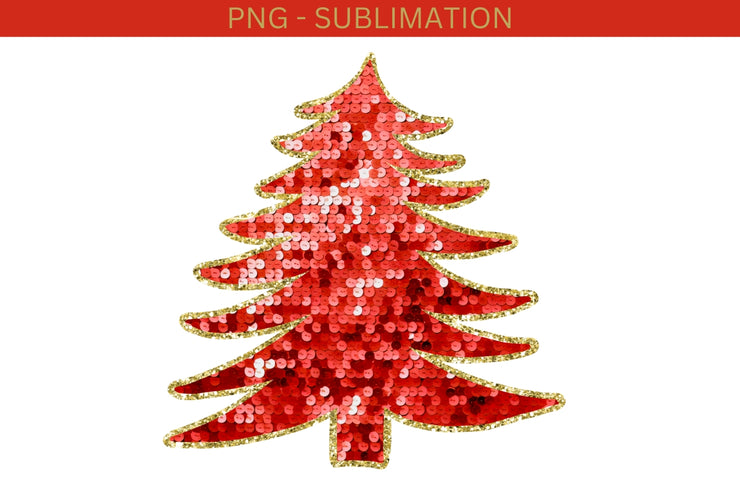 Red Sequin Christmas Tree PNG for Sublimation, Digital Download
