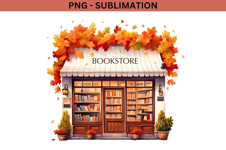 Cozy Autumn Bookstore PNG Sublimation