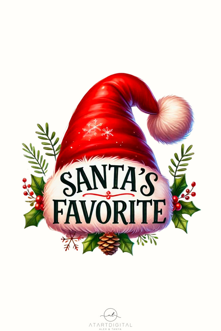 Santa's Favorite, Retro Santa Hat PNG for Cozy Christmas, Sublimation Design, Holiday Sublimation, Fun & Cozy Season Design