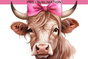 Cow with Pink Bow: Farm Animal Sublimation Design