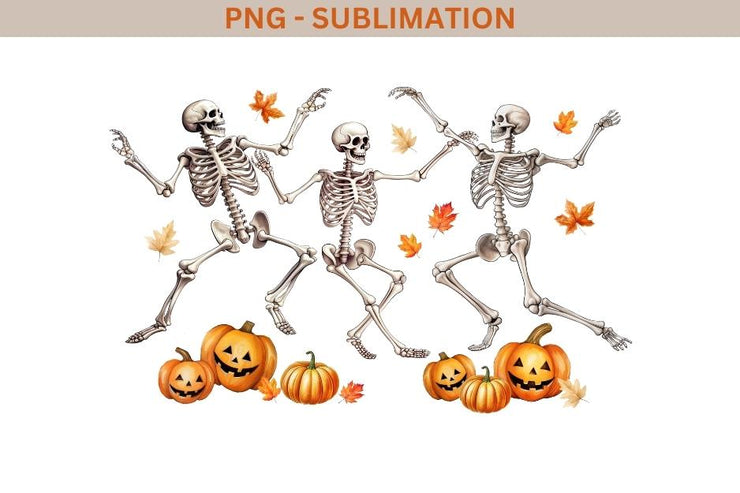 Skeleton Graphic PNG: Dancing Autumn Skeletons