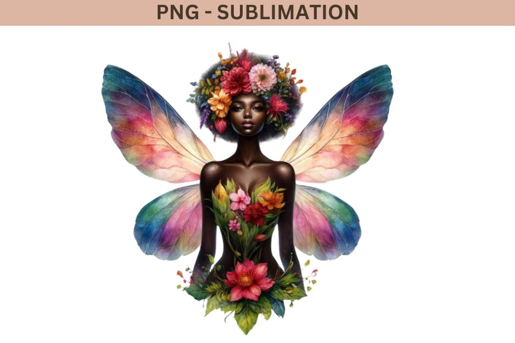 Floral Fairy Melanin Printable Design, Digital Download