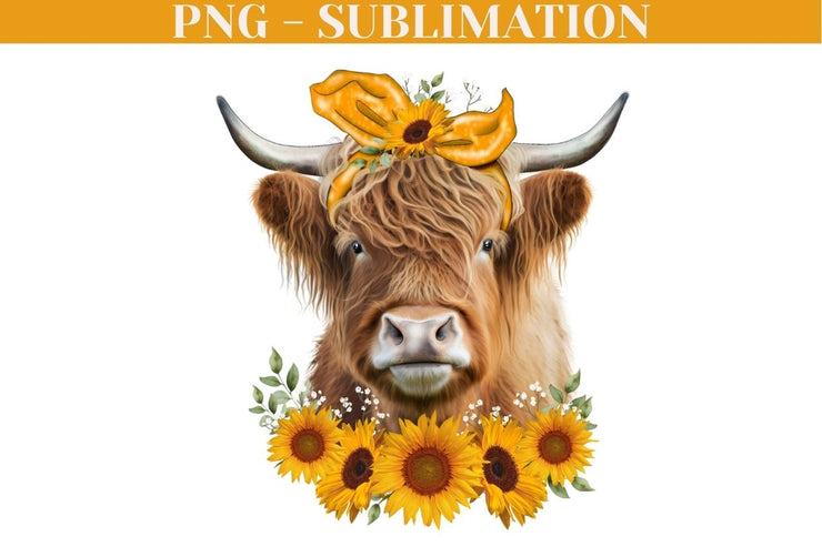 Cow With SunFlowers Png For Sublimation