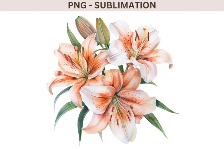 Digital Lily Plants Printable Art, Spring Florals Sublimation Design