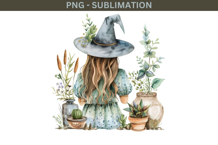 Gardening Witch PNG, Digital Prints, Mystical Artwork, Plant Lover Designs