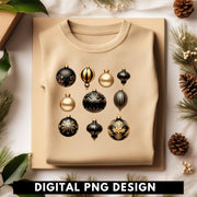 Black Christmas Ball Ornaments, Aesthetic Art Prints