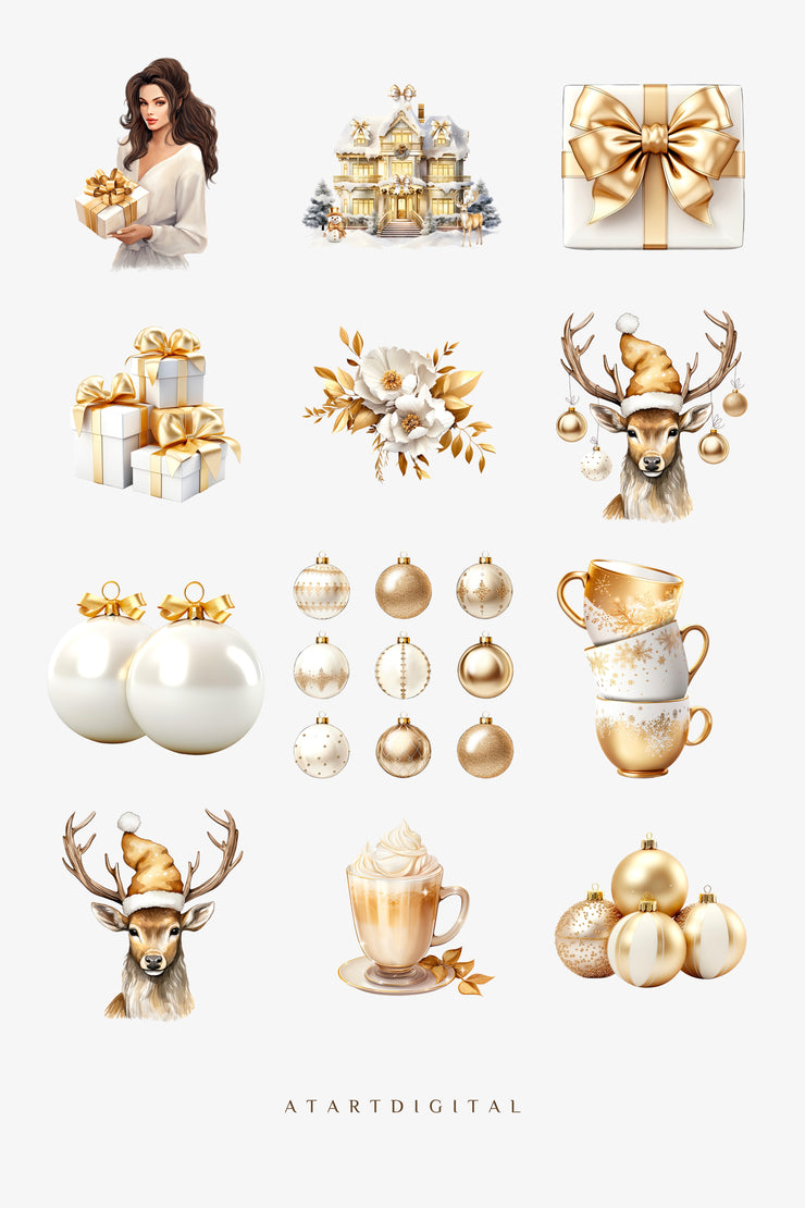 Gold Christmas Clipart Graphics Bundle