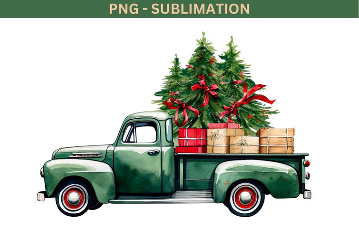 PNG Green Truck Art for Winter Shirt Designs