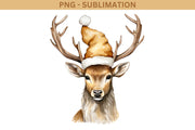 Gold Christmas Deer Sublimation Design - Instant Download