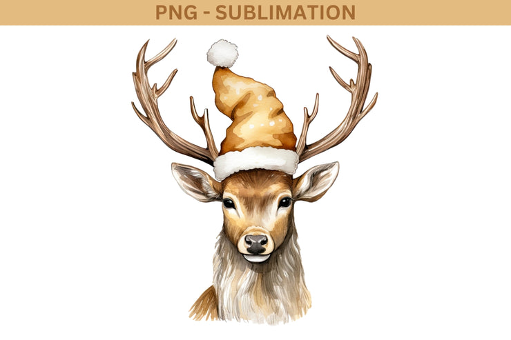 Gold Christmas Deer Sublimation Design - Instant Download