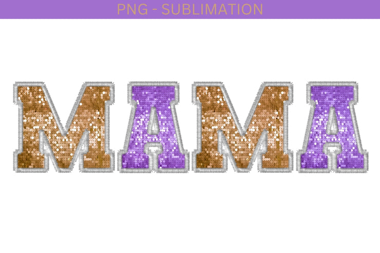 Mama Faux Sequin, Embroidered Letters