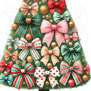 Coquette Christmas Tree PNG, Watercolor Bows and Girly Christmas Sublimation Design for Holiday Shirts, Merry Christmas, Aesthetic Christmas