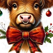 Howdy Highland Cow with Red Christmas Coquette Design for Sublimation & Digital Downloads, Merry Christmas, Girly Highland Cow, Western