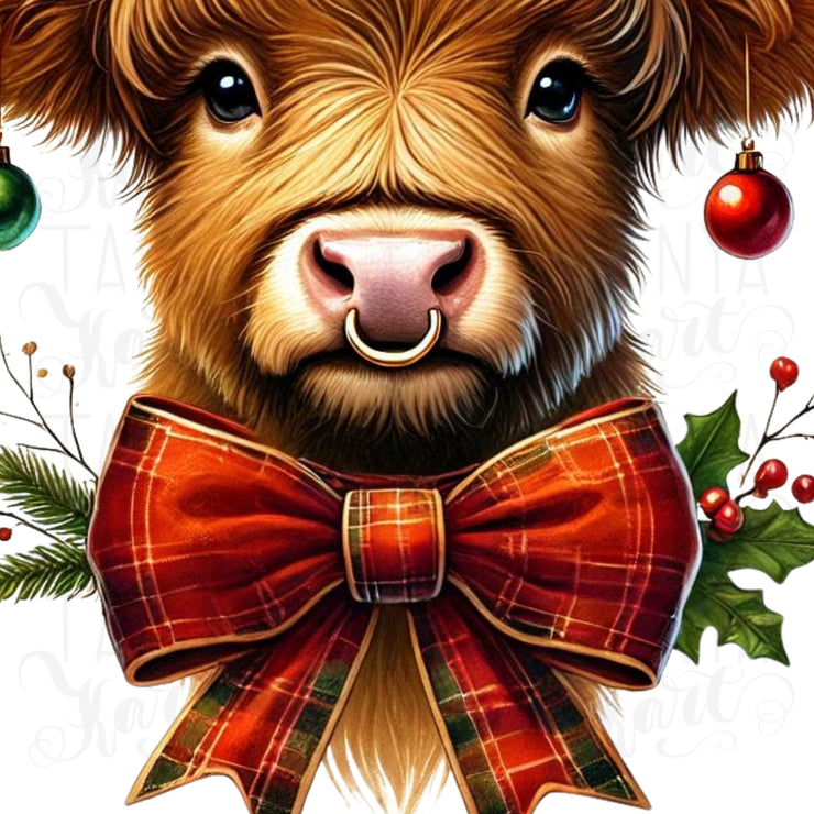 Howdy Highland Cow with Red Christmas Coquette Design for Sublimation & Digital Downloads, Merry Christmas, Girly Highland Cow, Western