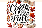 Cozy Up for Fall, Fall Vibes Digital Print, Retro Autumn Leaves PNG Design, Cozy Fall Shirt Design, Sublimation PNG for Tshirt & Card Making