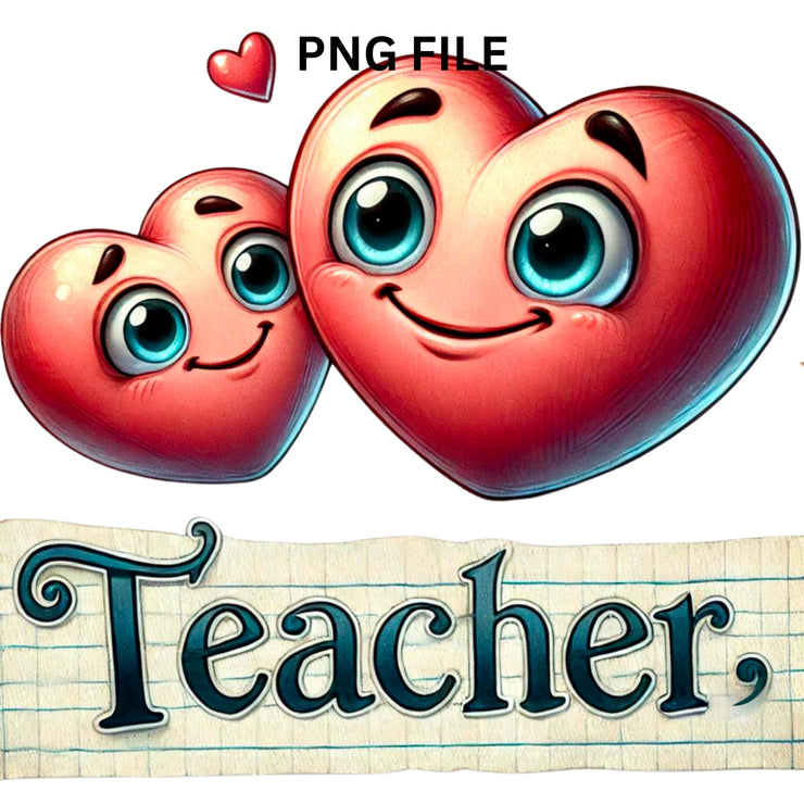 Teacher Themed Retro PNGs for DIY Crafting, Vibrant Teacher Designs for Cards, Coquette Teacher Valentine PNGs Instant Download