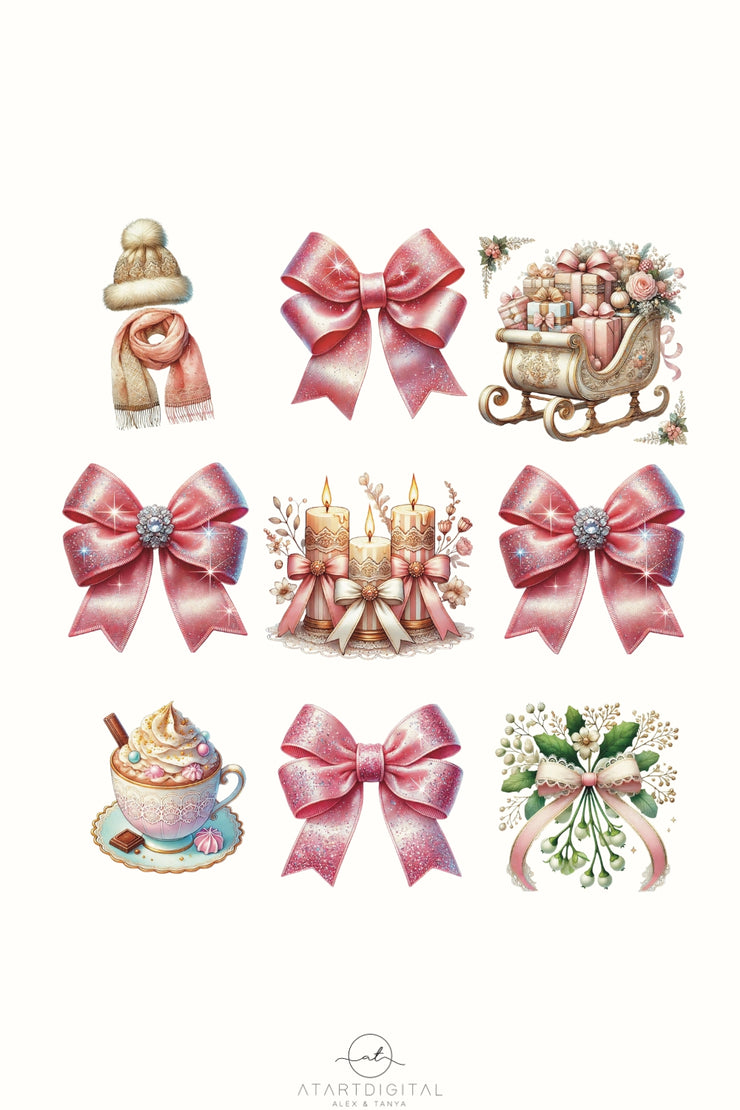 Coquette Christmas Bow PNG | Pink Bow Design for Merry Christmas Shirts, Custom Coquette Art & Digital Downloads