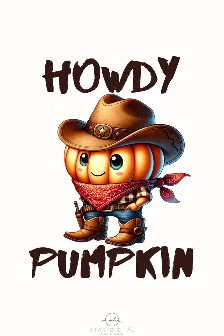 Howdy Pumpkin PNG, Western Digital Designs, Commercial Use, Cowboy Hat, Howdy Fall, Sublimation Ready, Vintage Country, Planner Sticker