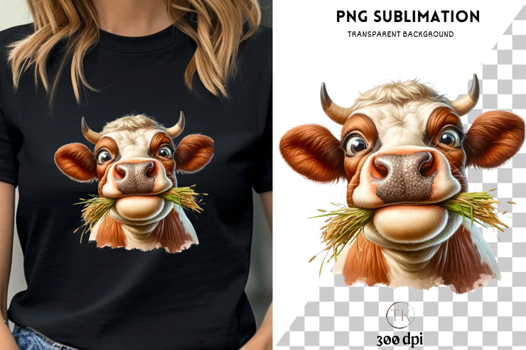 Digital funny cow PNG designs for card making and crafting