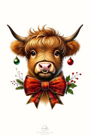 Howdy Highland Cow with Red Christmas Coquette Design for Sublimation & Digital Downloads, Merry Christmas, Girly Highland Cow, Western